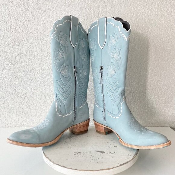 Lane SWEET MEMORIES Knee High Womens Cowboy Boots 12 Light Blue Cowgirl Western - Picture 7 of 11